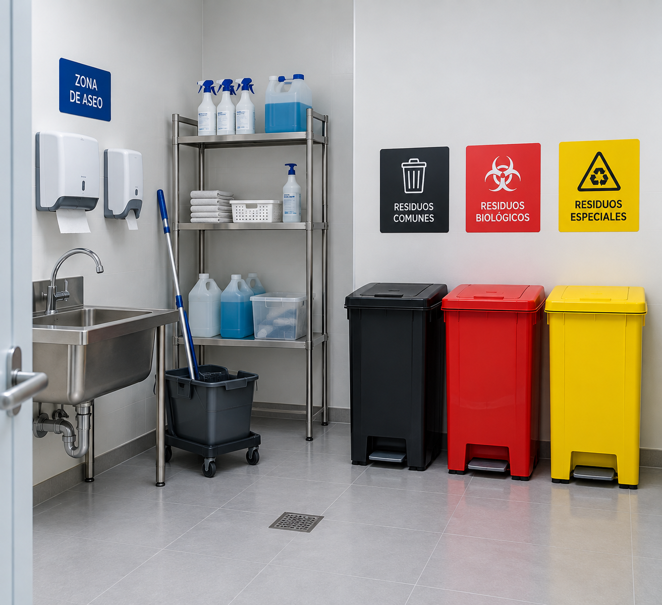 Zona de aseo y manejo de residuos REAS en establecimiento de salud